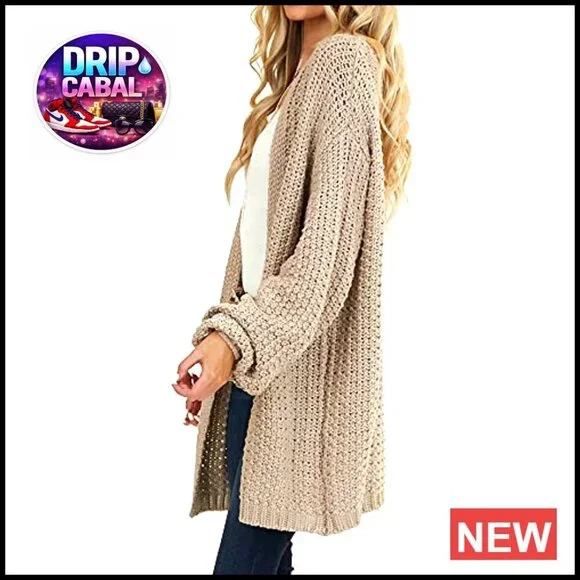 Oversized Chunky Knit Cardigan Open Front Batwing Sleeve Casual Loose Fit - Picture 4 of 7